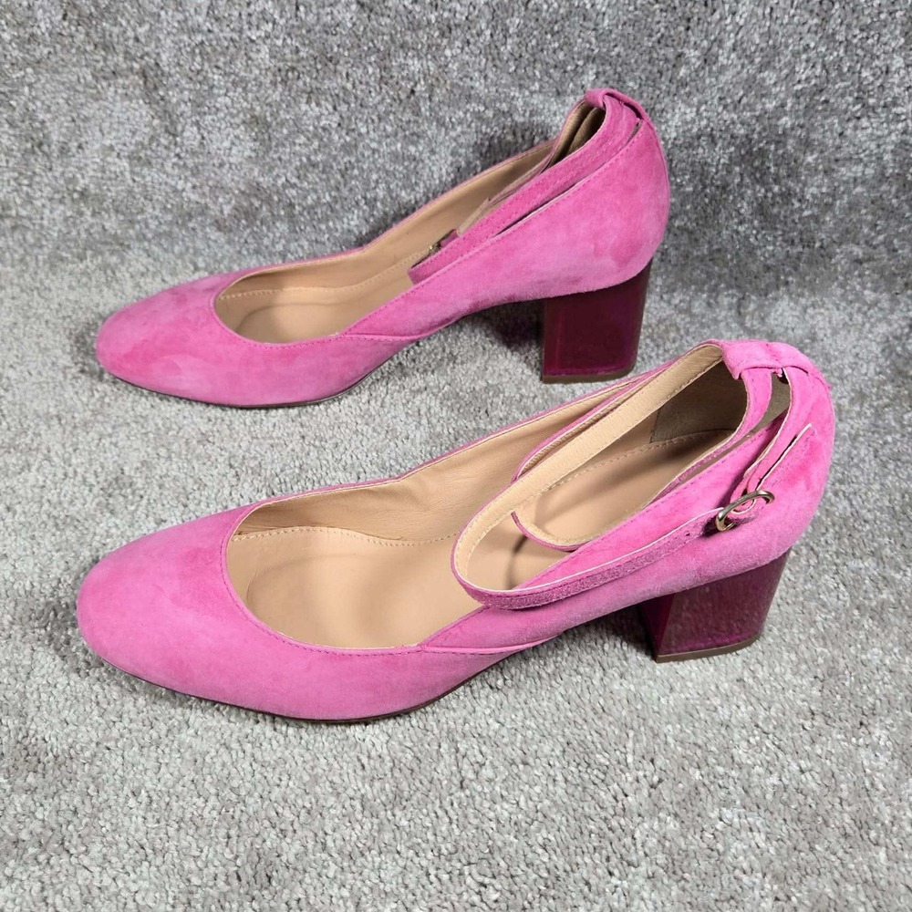 J.Crew Ankle-Wrap Lucite Heels Pink Suede Vivid Flamingo Womens 9.5